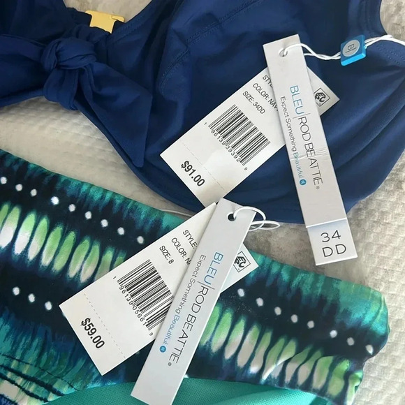 Blue Rod Beattie Kore Tie Front Bikini Top Size 34DD and Bikini Bottom Size 8 - Picture 10 of 10